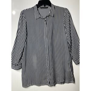 Zara Button Down Blouse Top Black White Striped Casual Preppy Women's Small